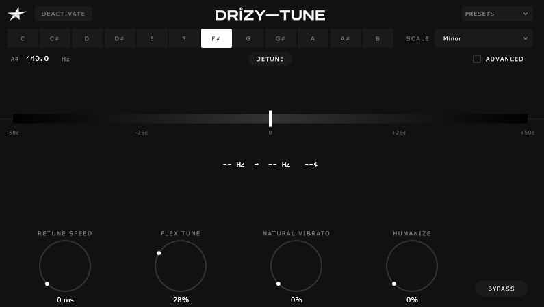 Interfaz de Drizy-Tune